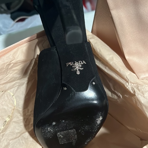 PRADA ankle strap black suede heels sandals with box, bag, and extra tips. - Picture 7 of 11